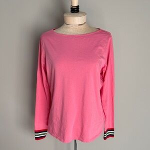 Boden Pink Long Sleeve Top with Striped Cuffs